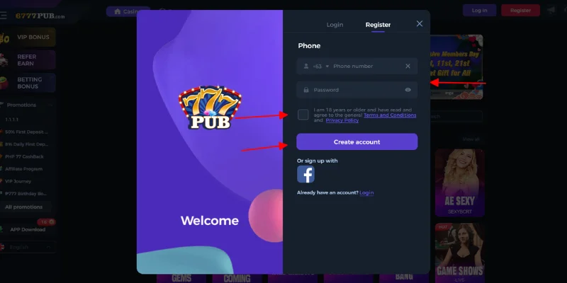 Fill in all account information and password to register an account